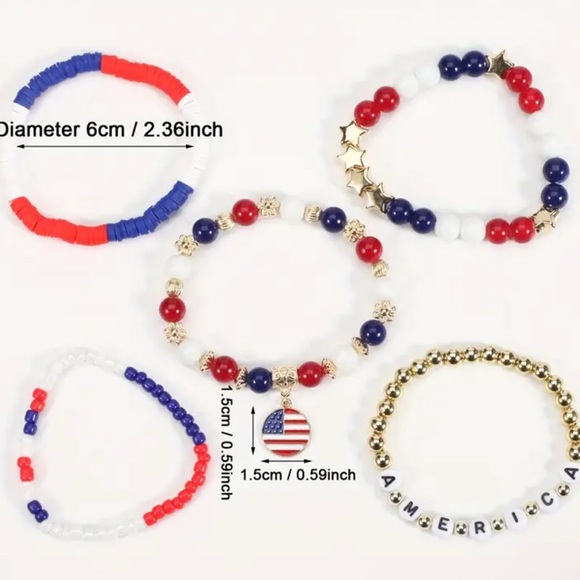 Red and White Patriotic Beaded Bracelet Set - Picture 4 of 6